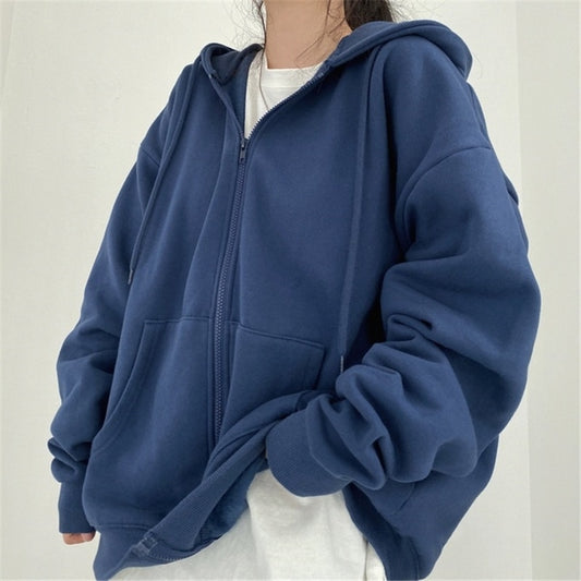 Hoodies Solid Color Zip Up Pocket