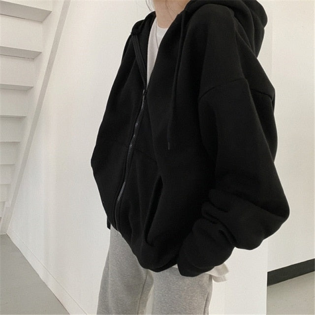 Hoodies Solid Color Zip Up Pocket